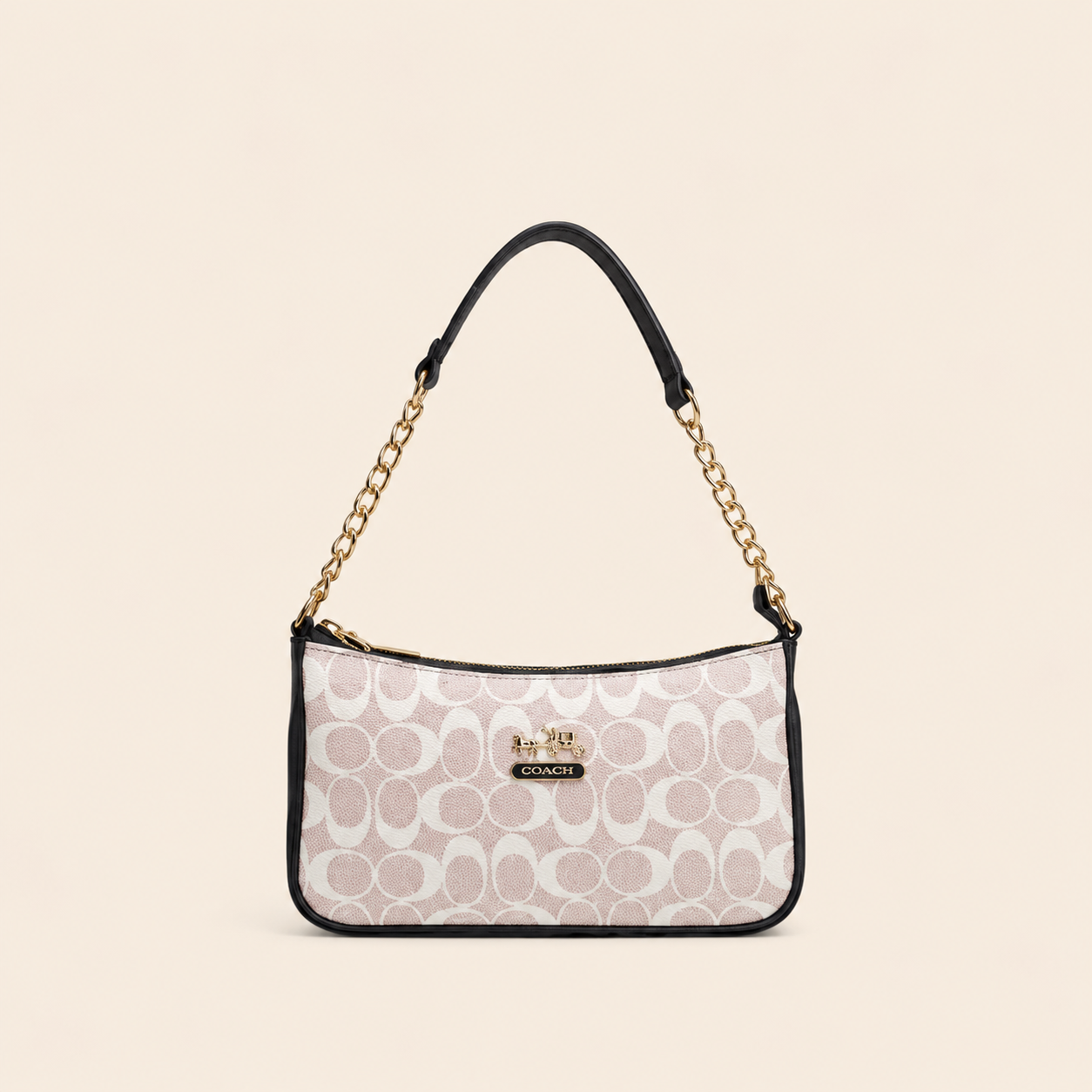 Pattern Chain Shoulder Bag – White & Pink