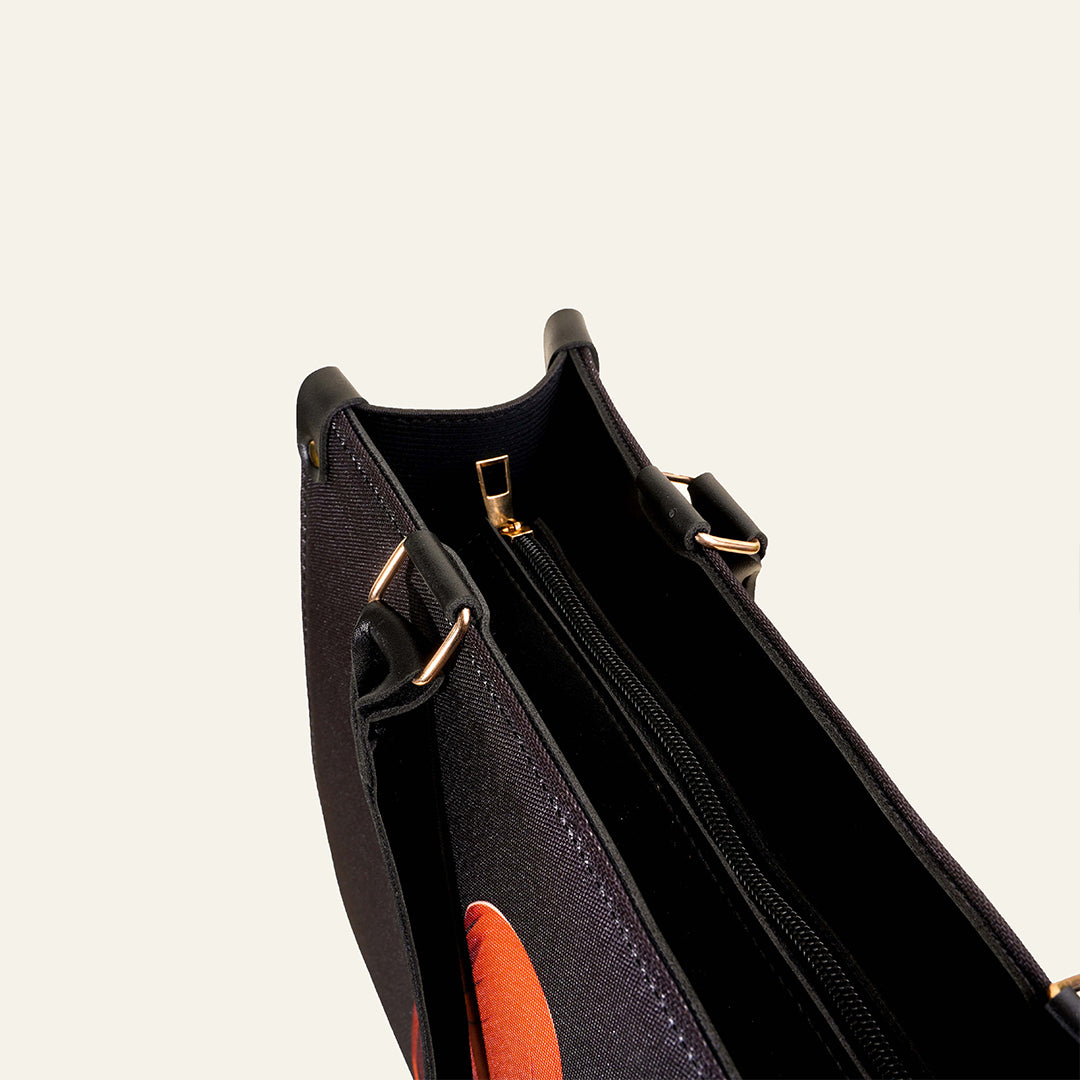 Floral Grace Tote – Navy Blue