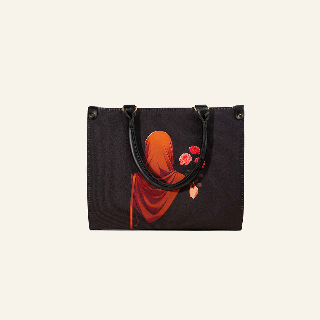 Floral Grace Tote – Navy Blue