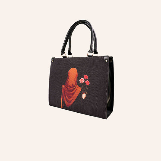 Floral Grace Tote – Navy Blue