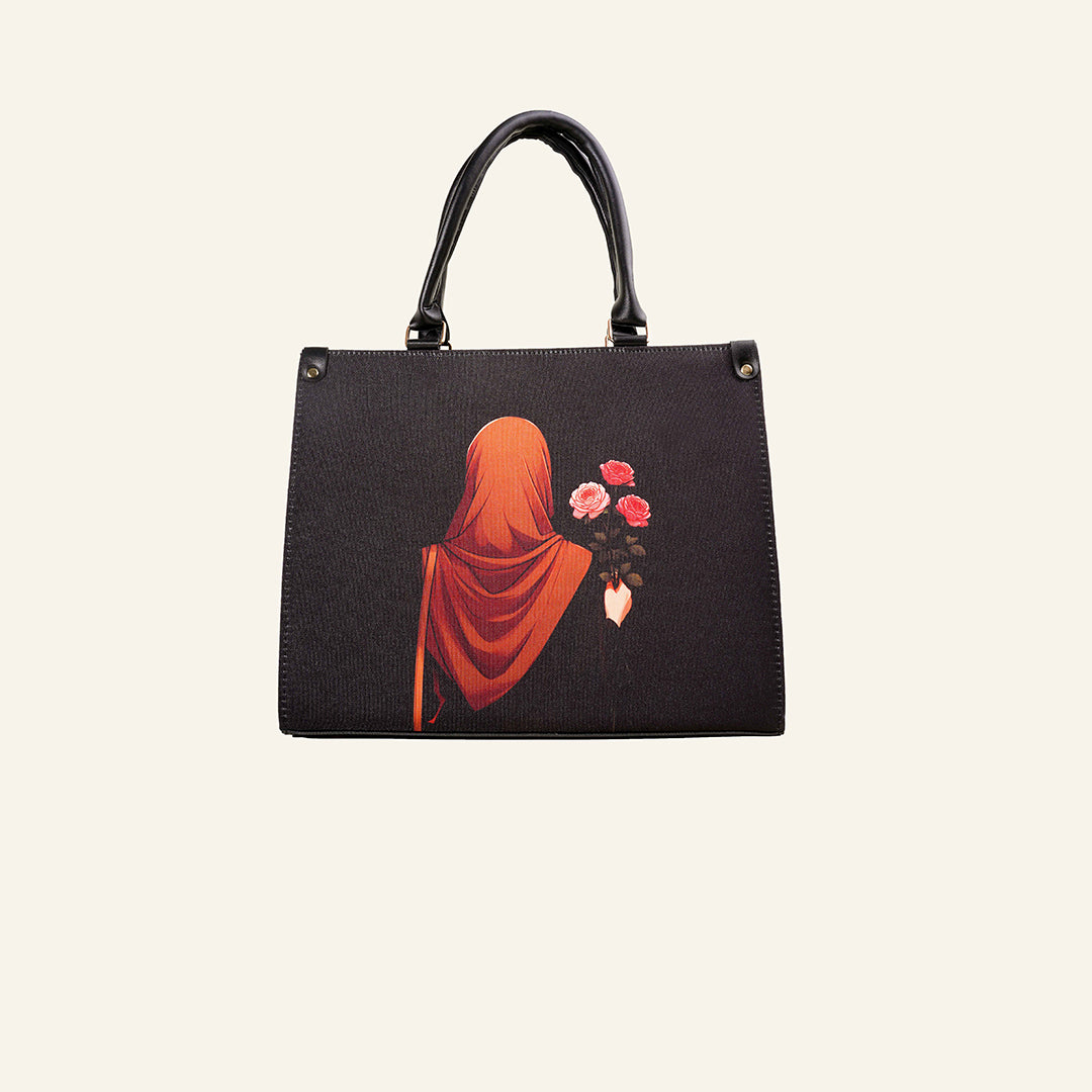Floral Grace Tote – Navy Blue