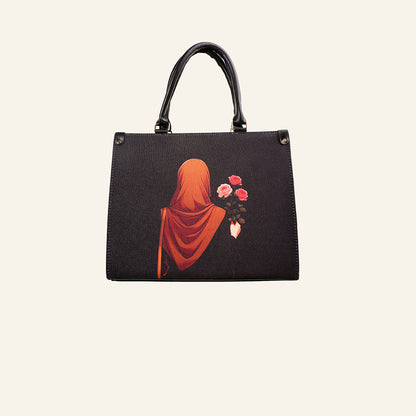 Floral Grace Tote – Navy Blue