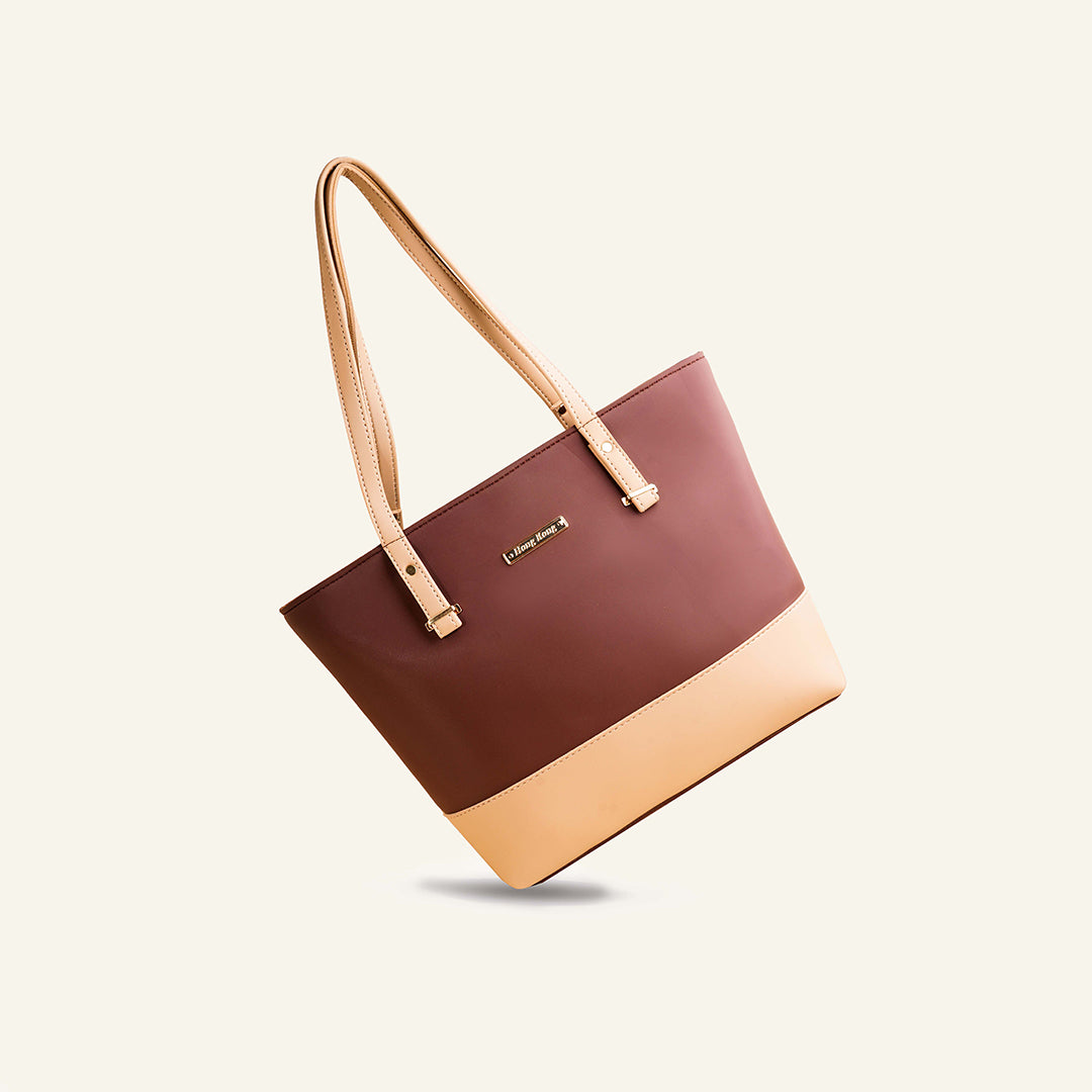 Elegant Duo Tote Bag Set – Coffee & Beige (3 Pcs)