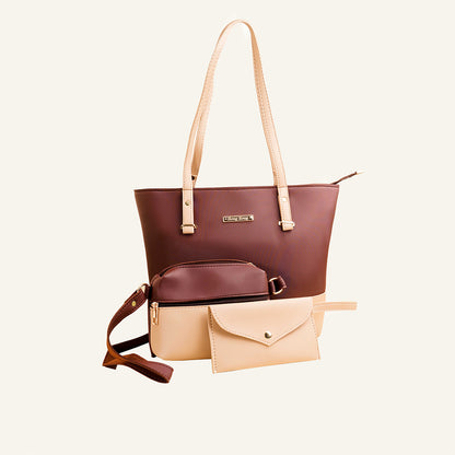 Elegant Duo Tote Bag Set – Coffee & Beige (3 Pcs)