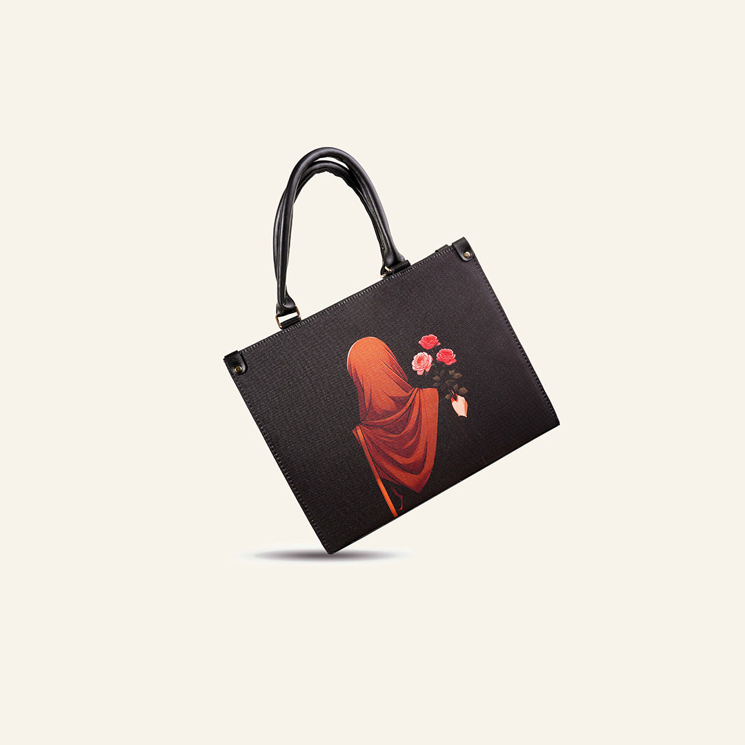 Floral Grace Tote – Navy Blue