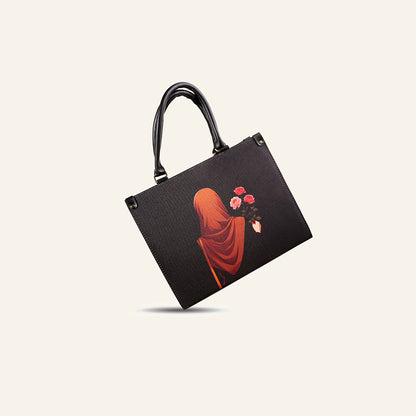 Floral Grace Tote – Navy Blue