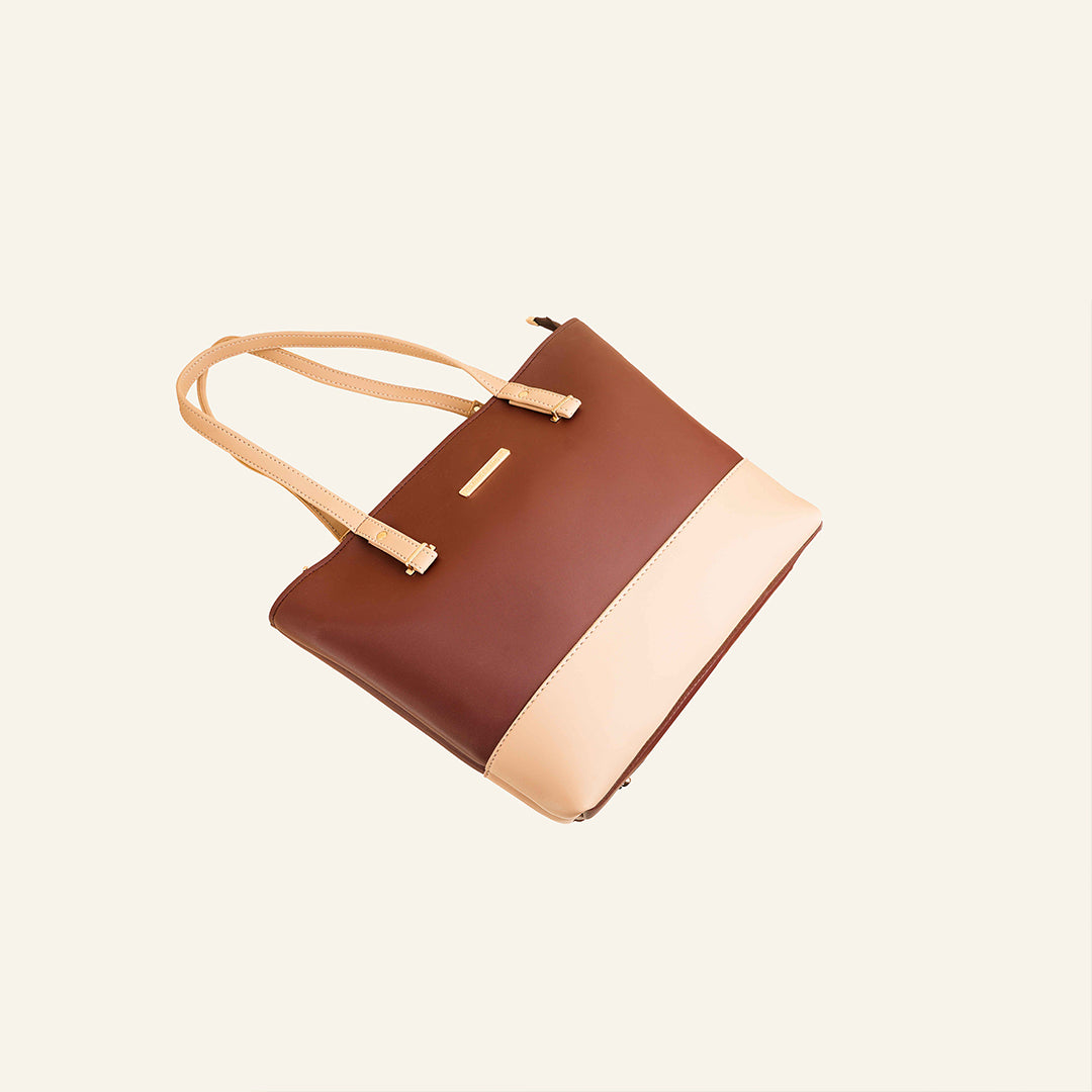 Elegant Duo Tote Bag Set – Coffee & Beige (3 Pcs)