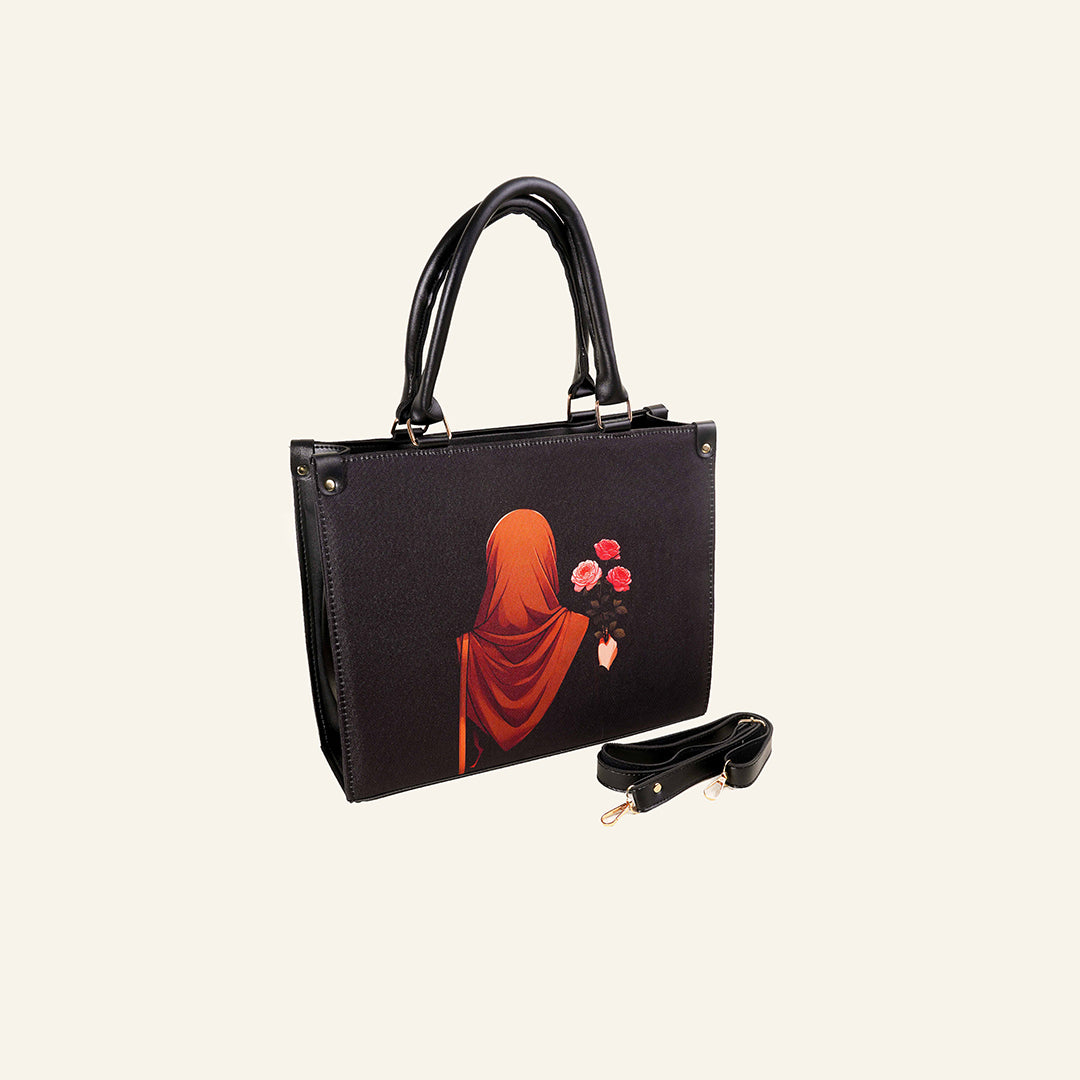 Floral Grace Tote – Navy Blue