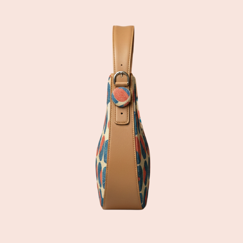 Vintage Circle Print Shoulder Bag – Cream