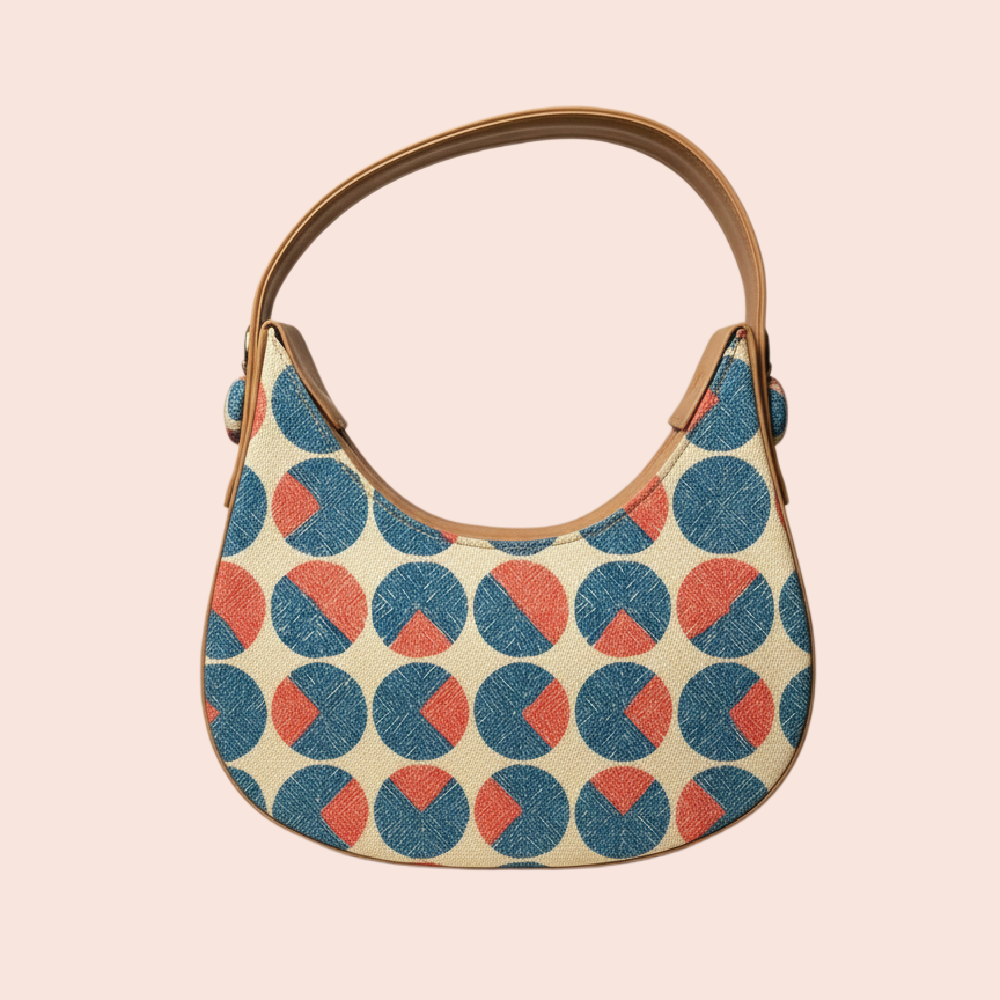Vintage Circle Print Shoulder Bag – Cream