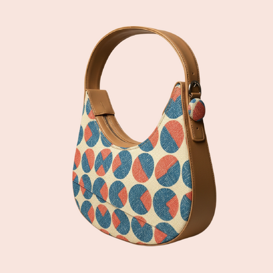 Retro Dots Print Handbag – Cream, Blue & Coral