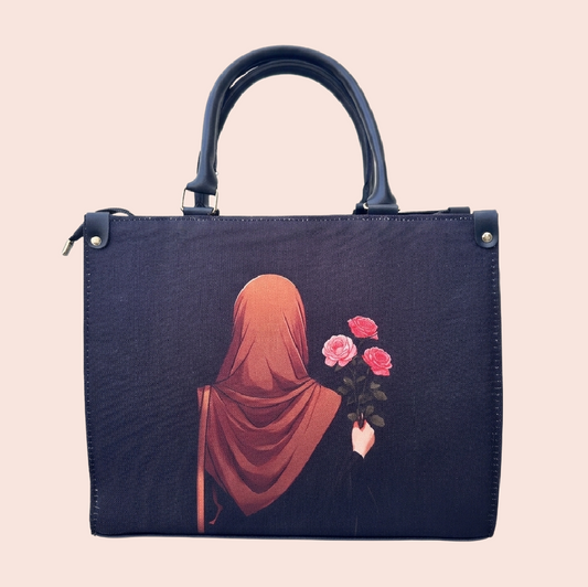 Floral Grace Tote – Navy Blue