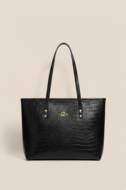 Black Croc-Texture Deluxe Tote Bag | Flat 30% Off – Baggify