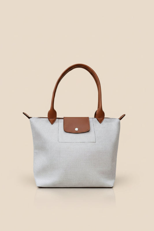 Canvas Leather Tote Bag Light Beige | Trending & Affordable – Baggify