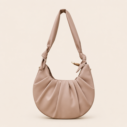 Soft Pleated Shoulder Bag – Beige