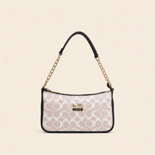 Pattern Chain Shoulder Bag – White & Pink