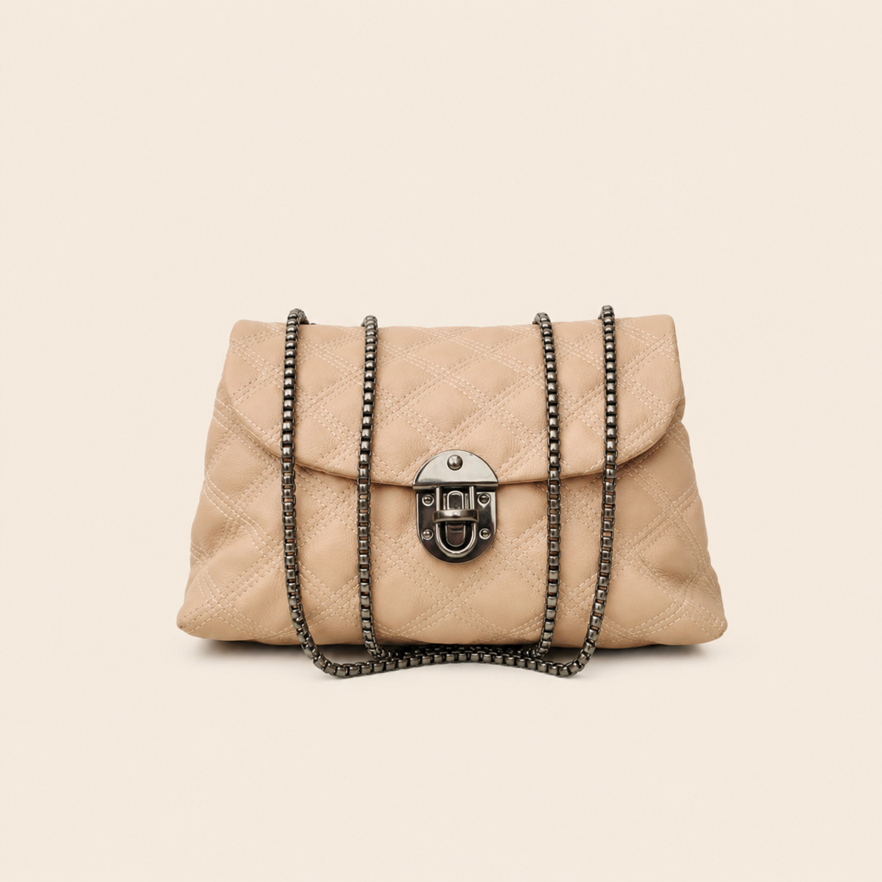 Classic Quilted Chain Bag – Beige