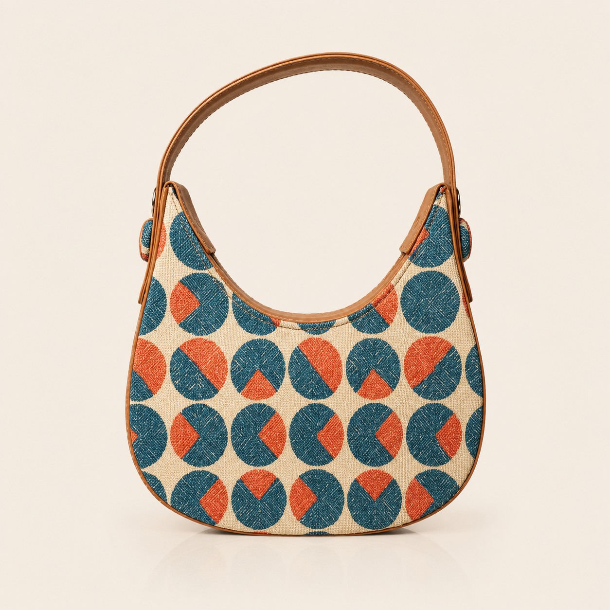 Vintage Circle Print Shoulder Bag – Cream
