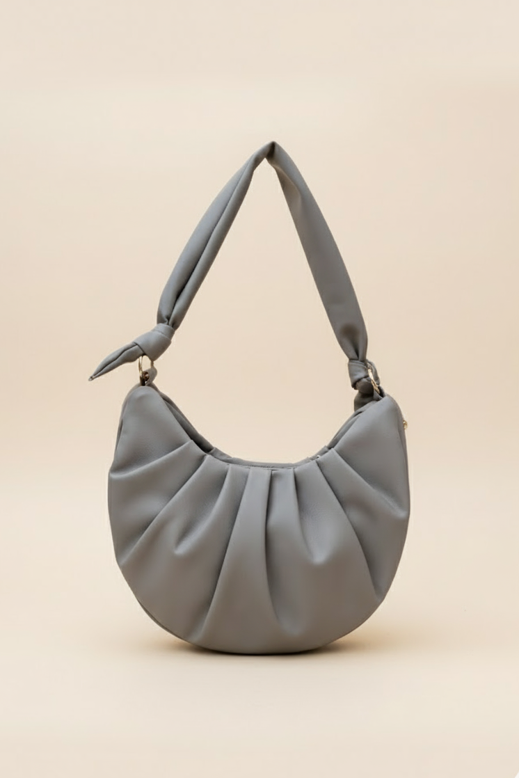 Grey Pleated Mini Shoulder Bag